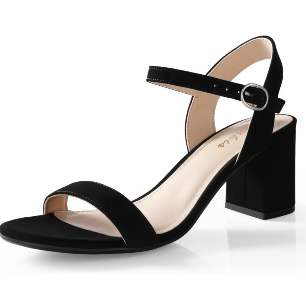 NEW Womens Open Toe Block Dress Heels Shoes Black Size 12M Block Chunky Strappy